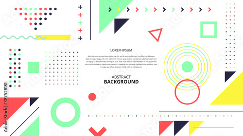 Abstract flat memphis style geometric shapes background.