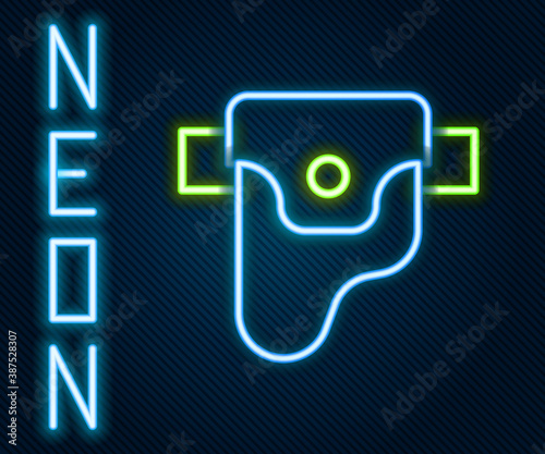 Glowing neon line Gun in holster, firearms icon isolated on black background. Colorful outline concept. Vector.