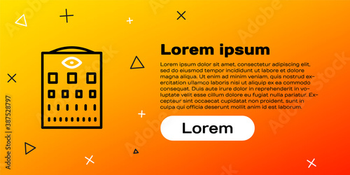 Line Eye test chart icon isolated on yellow background. Poster for vision testing in ophthalmic study. Snellen chart. Colorful outline concept. Vector.