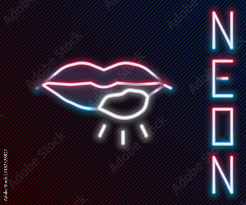 Glowing neon line Herpes lip icon isolated on black background. Herpes simplex virus. Labial infection inflammation symbol. Colorful outline concept. Vector.