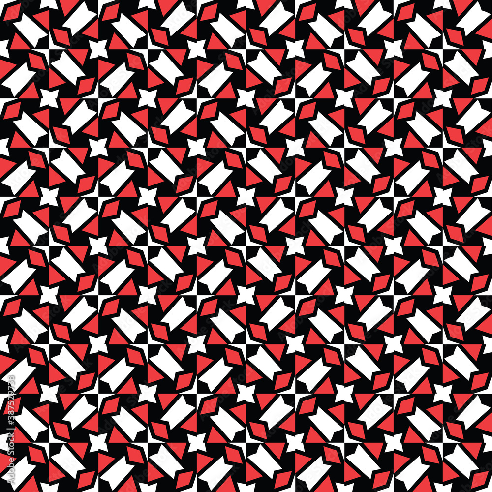 Vector seamless pattern texture background with geometric shapes, colored in red, black, white colors.