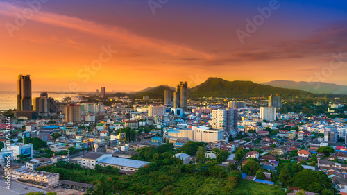 Fototapeta Naklejka Na Ścianę i Meble -  Sriracha city Chonburi Province Si Racha Twilight Light