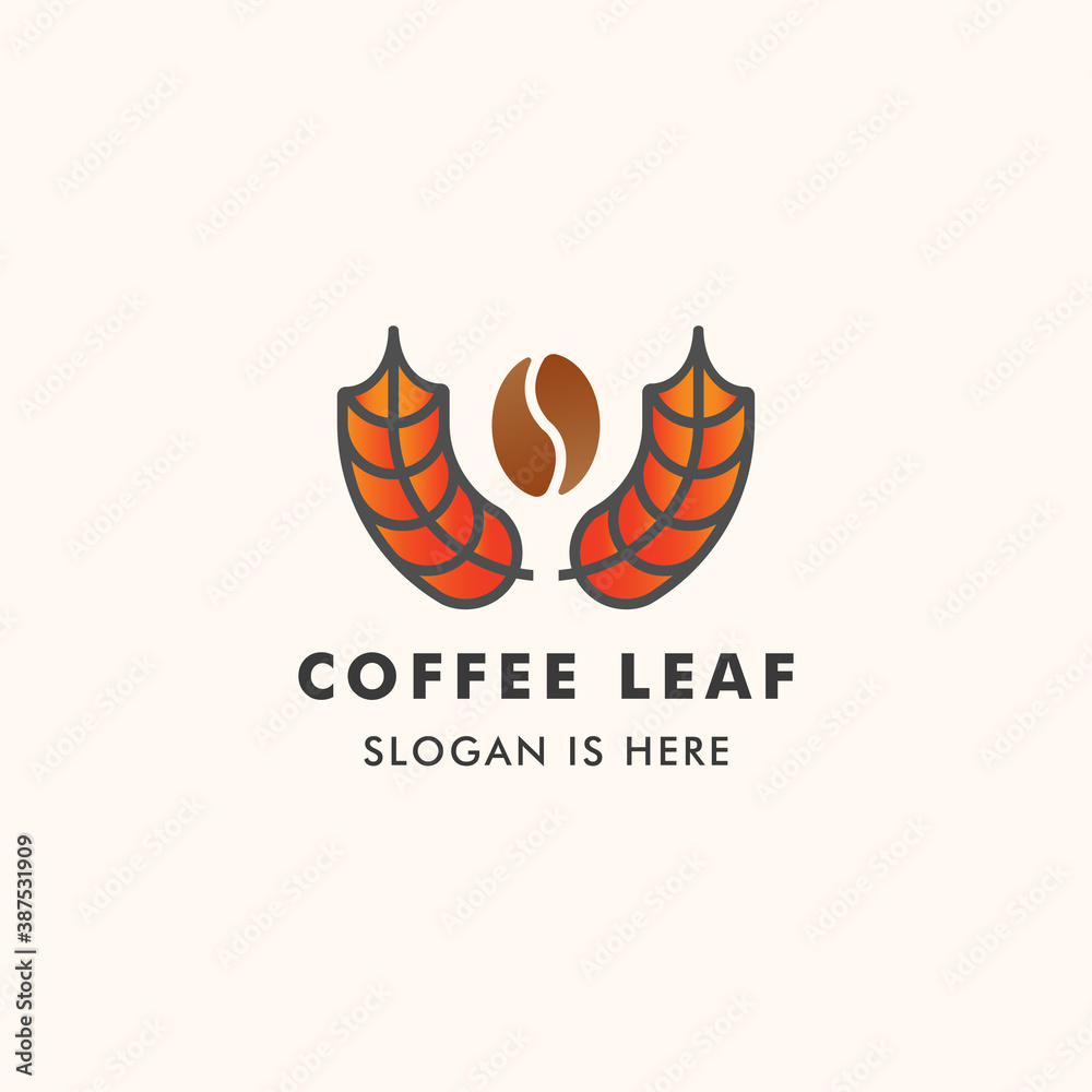Coffee Bean Leaf Logo Design Icon Vector Illustration