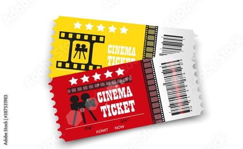 Vector cinema tickets isolated on transparent background. Realistic cinema entrance ticket.