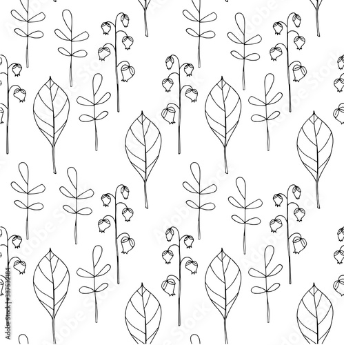 Outline leaves on white seamless background. Botanical endless pattern for fabric print, for wallpaper, for web, for print art design stock monochrome vector illustration for web, for print