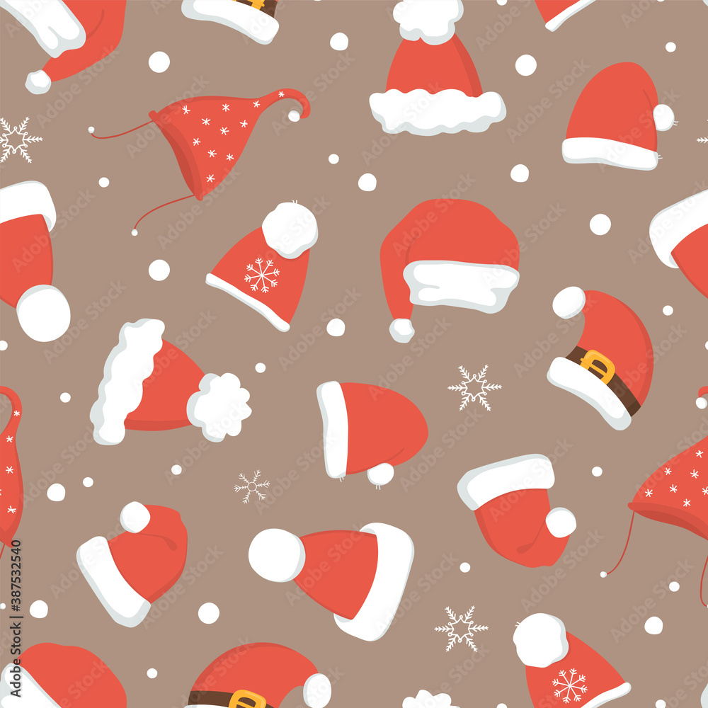 Santa hats seamless Christmas pattern.