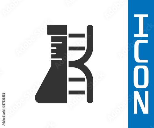 Grey DNA research, search icon isolated on white background. Genetic engineering, genetics testing, cloning, paternity testing. Vector.