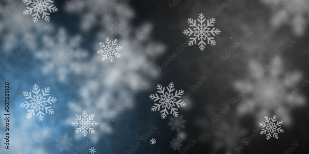 Abstract light blue and grey background with flying snowflakes