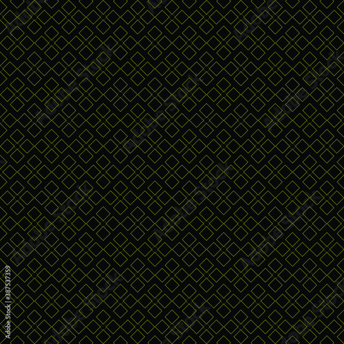 Geometric and seamless pattern. A simple abstract ornament with small shapes, squares and circles on black background