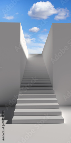 Stairway to Heaven. White staircase up in the middle of white walls.