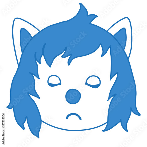 emoticon with a cool offended wolf with its eyes closed, color emoji clip art on a white isolated background