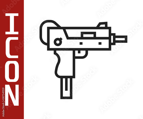 Black line UZI submachine gun icon isolated on white background. Automatic weapon. Vector.
