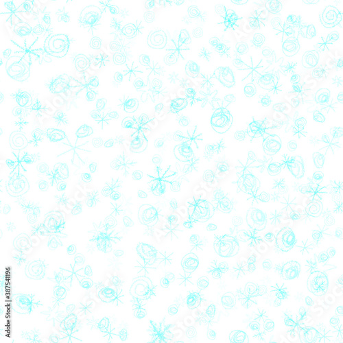 Hand Drawn blue Snowflakes Christmas Seamless Patt