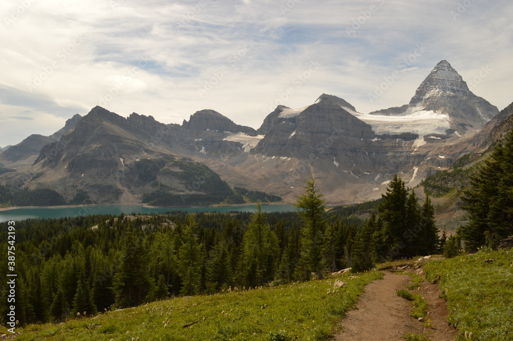 Climbing, hiking and camping at the Mount Assiniboine National Park in the Rocky Mountains between Alberta and British Columbia in Canada