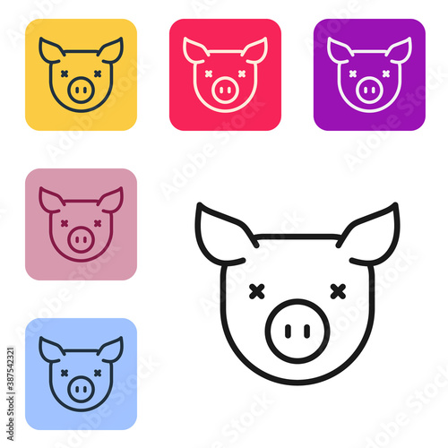 Black line Pig icon isolated on white background. Animal symbol. Set icons in color square buttons. Vector.