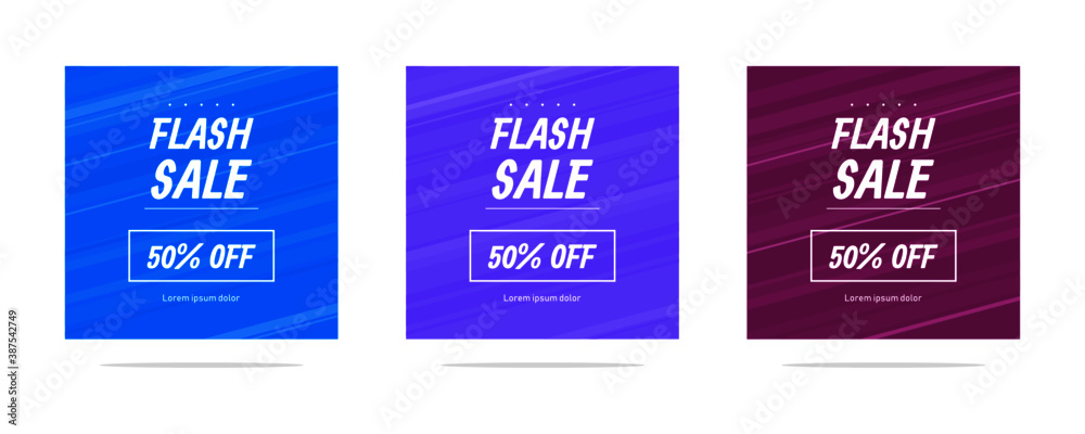 Set of trendy abstract banners. Flash sale poster and banner. Template ready for use in web or print design. Social media poster. Origami label vector for online shop.