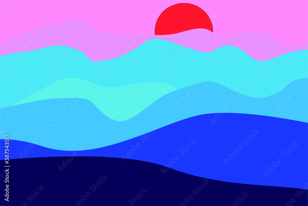 mountain landscape in pink and blue tones