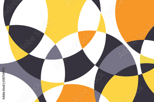 Abstract background pattern made with colorful circular geometric shapes. Modern, playful, trendy and fun vector art in yellow and grey colors.