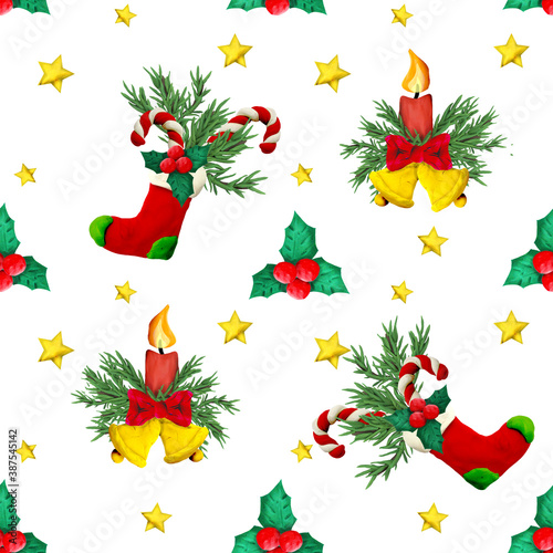 Plasticine seamless Christmas holiday colorful seamless pattern