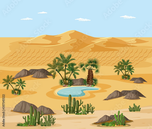 Desert landscape with nature tree elements scene