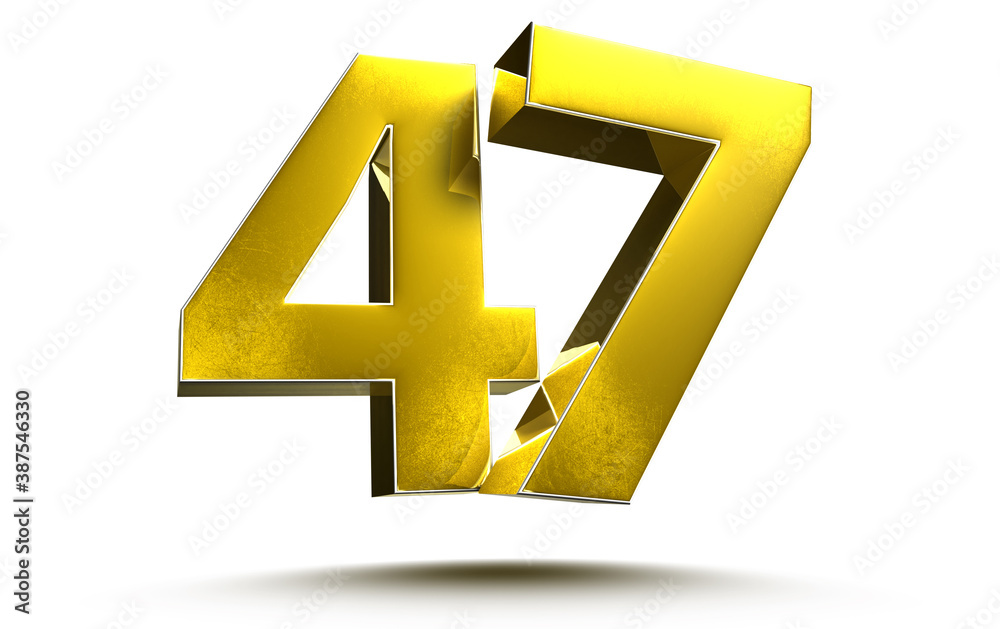Fototapeta premium Gold numbers 47 isolated on white background illustration 3D rendering.(with Clipping Path).