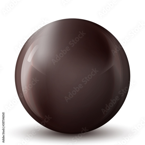 Glass brown ball or precious pearl. Glossy realistic ball, 3D abstract vector illustration highlighted on a white background. Big metal bubble with shadow.
