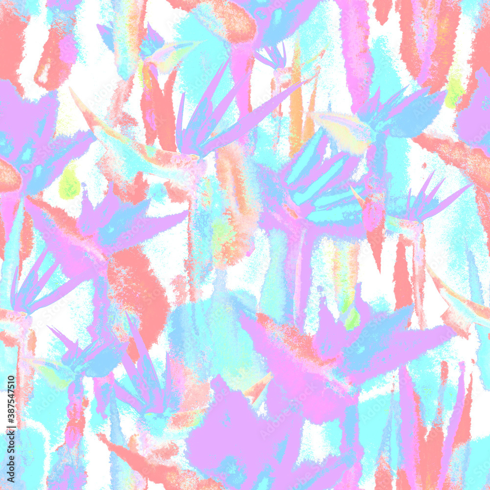 tropical jungle seamless pattern print watercolor tie dye endless repeat flower pastel delicate