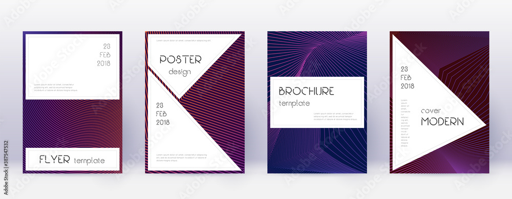 Stylish brochure design template set. Violet abstr