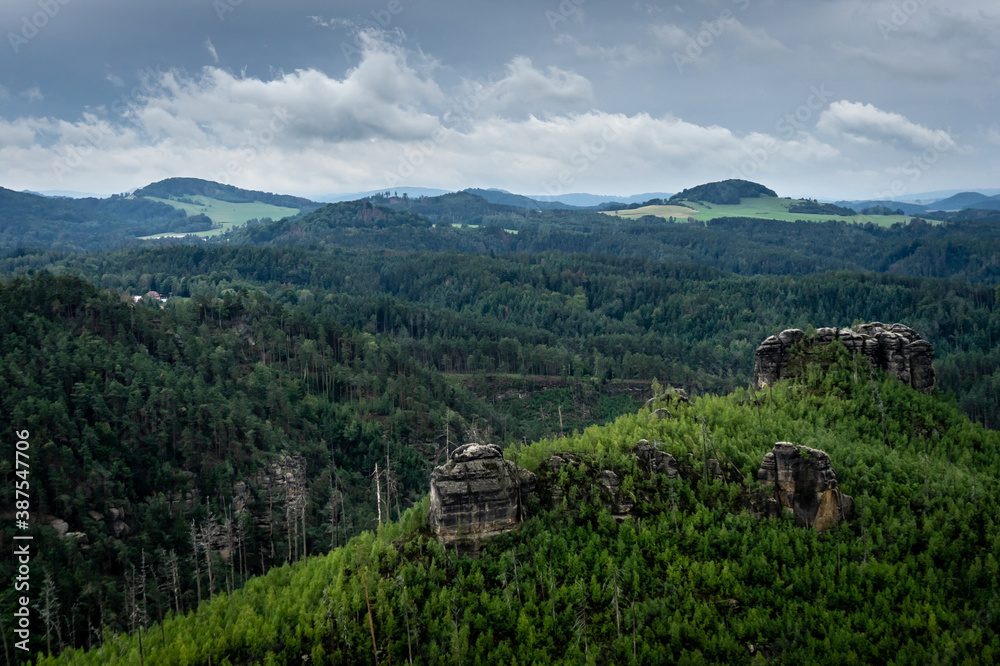 View over the Elbe sandstone highlands in Bohemian Switzerland, Czechia
