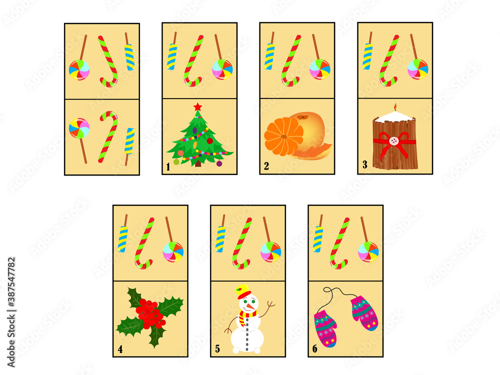 Childrens christmas dominoes. Children educational game. Printable activity, board game. Childrens christmas dominoes. Children educational game. Printable activity, board game.