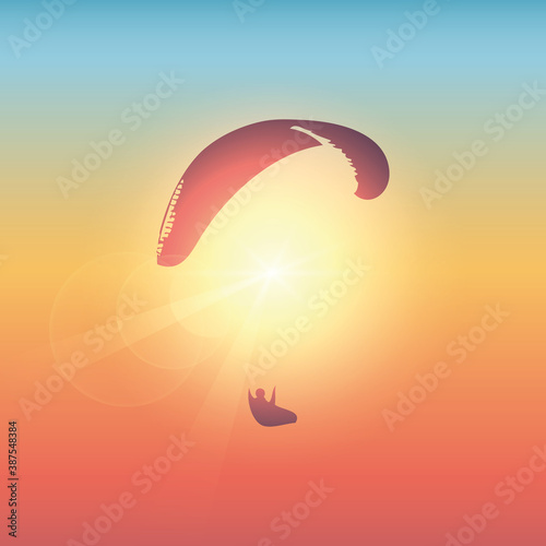 paraglider silhouette in sunny sky vector illustration EPS10