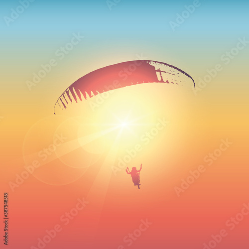 paraglider silhouette in sunny sky vector illustration EPS10