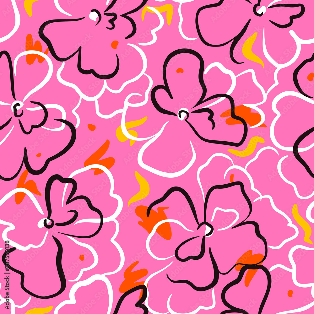 Summer nature botanical background. Large daisy flower buds. Floral seamless pattern. Outline contour drawing. Elegant wild flowers ornament simple design. Good for wallpaper, textile and fabric. Summer nature botanical background. Large daisy flower buds. Floral seamless pattern. Outline contour drawing. Elegant wild flowers ornament simple design. Good for wallpaper, textile and fabric.