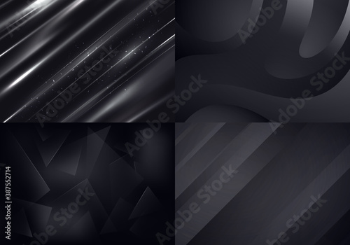 Set of Black Backgrounds. Vector Abstract Minimalist Patterns. Modern Geometric Wallpapers with Gray and Black Gradient