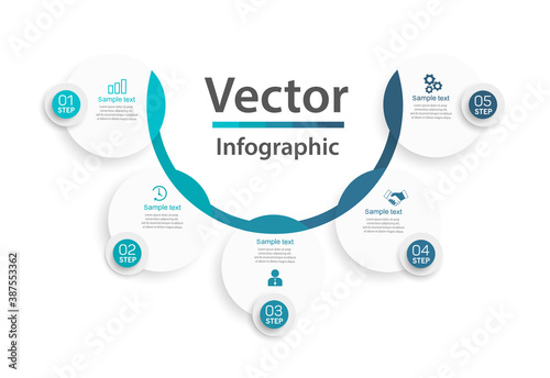 Modern vector  infographic template with 5 steps for business.  Can be used for workflow layout, diagram, annual report, web design