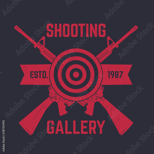 Shooting Gallery logo, t-shirt print with crossed assault rifles and target