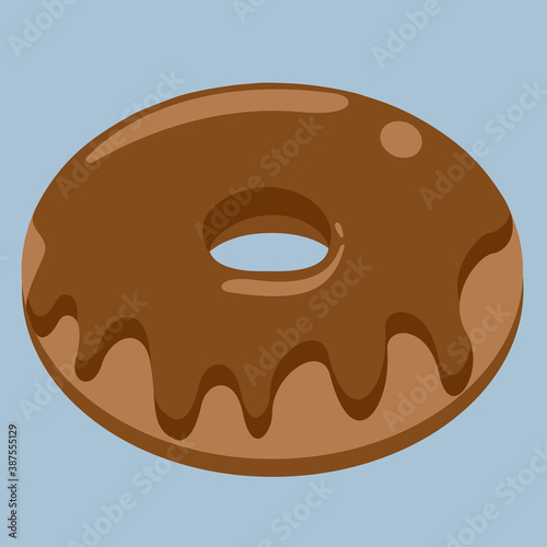 Donut. Color illustration. Caramel and chocolate icing and jam. Juicy picture.