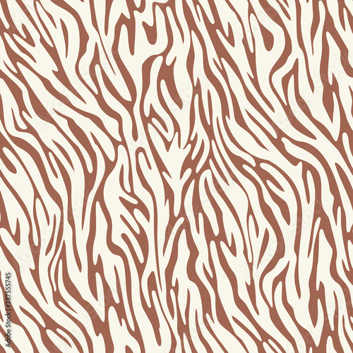 Vector zebra skin seamless pattern. Animal fur stripes texture ornament. Curved wavy lines  Stylish fashion illustration for design of fabric and textile.