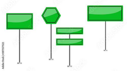 illustration of green blank signs on white background