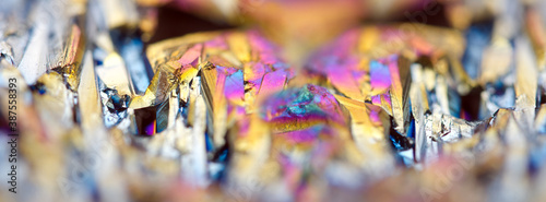 Titanium Quartz Background. Crystal. Macro. Beautiful fantastic background. Banner format. Extreme closeup. Macro