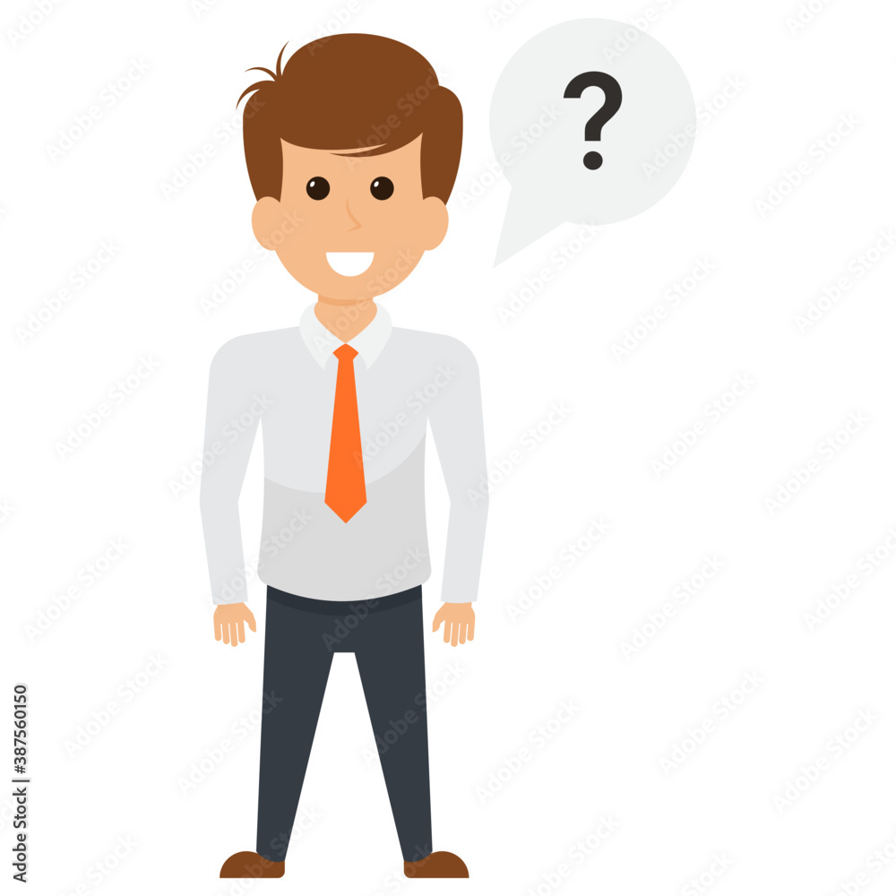 A businessman avatar with question mark on head showing his confused gesture.
A businessman avatar with question mark on head showing his confused gesture.