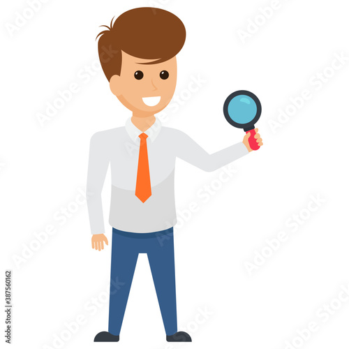 
A male avatar  holding a magnifier and looking around describing staff monitoring.  
