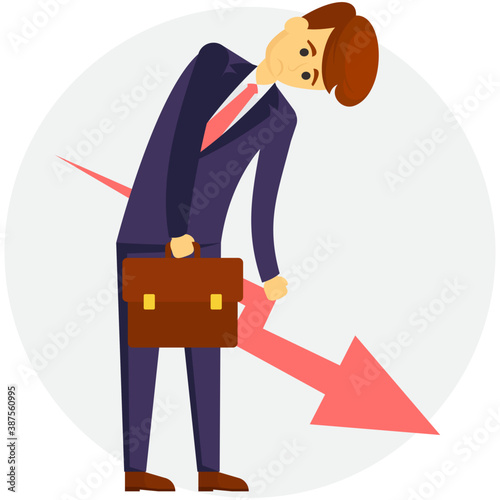 
Businessman with decreasing graph represents the concept of businessman in loss 
