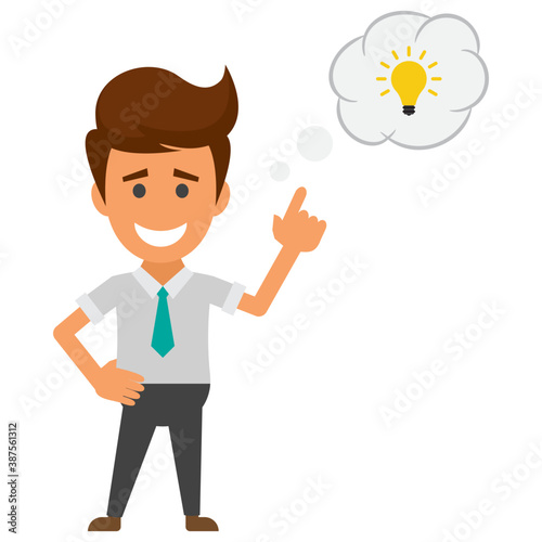 
Businessman is thinking about something with thinking bubble 
