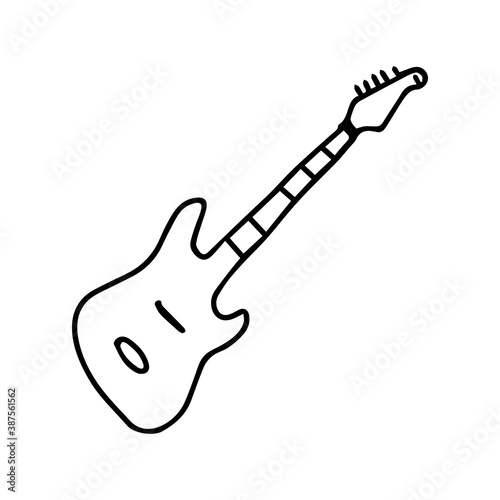 Beautiful hand-drawn black vector illustration of one toy electric guitar isolated on a white background for coloring book for children. stringed musical instrument