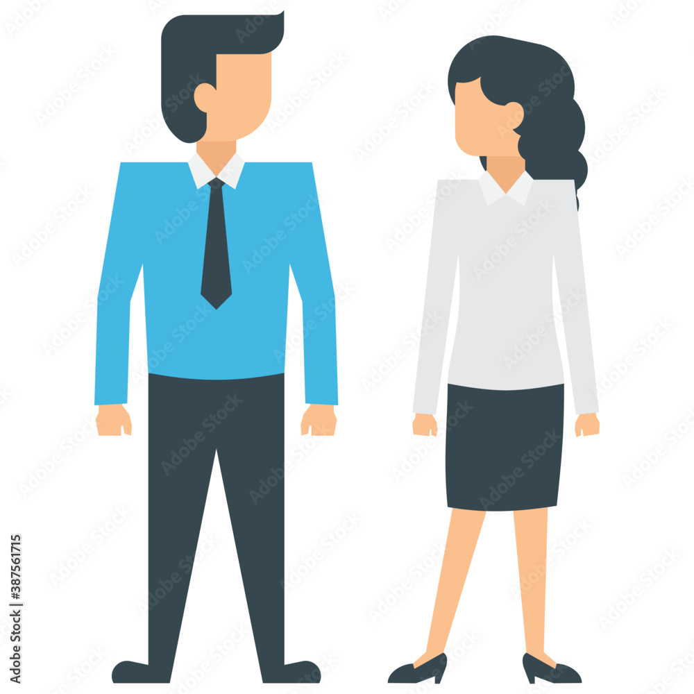 Two human avatars in different colored official dresses showing gestures of talking and sharing ideas
Two human avatars in different colored official dresses showing gestures of talking and sharing ideas
