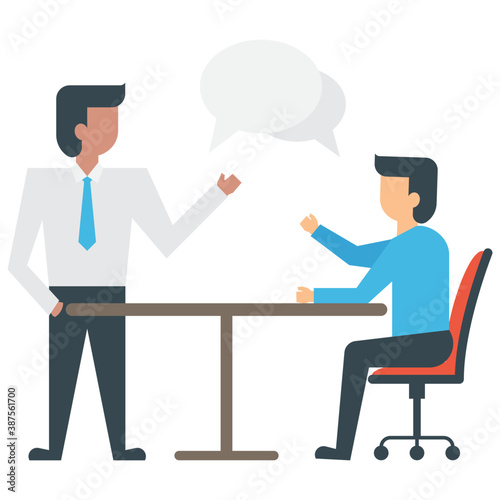 
Two human avatars of business people in an organization having business conversation
