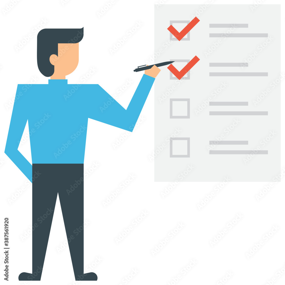 
Handsome cartoon character with pen in planning project 
