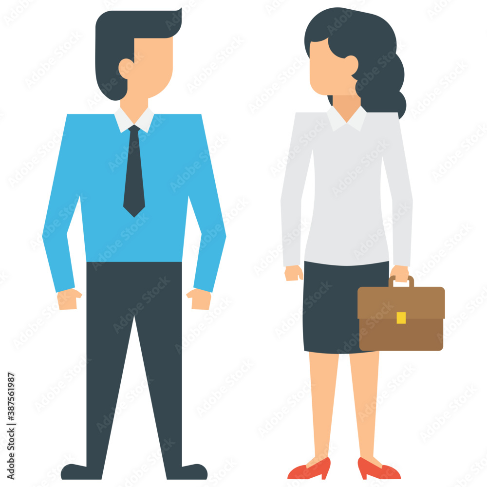Two human avatars in different colored official dresses showing gestures of talking and sharing ideas
Two human avatars in different colored official dresses showing gestures of talking and sharing ideas