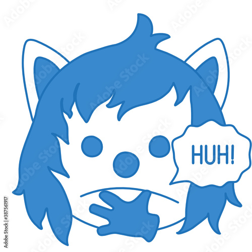 Emoticon with a cool wolf puzzled and unhappy look and thinks Hoh, color clip art on white isolated background
